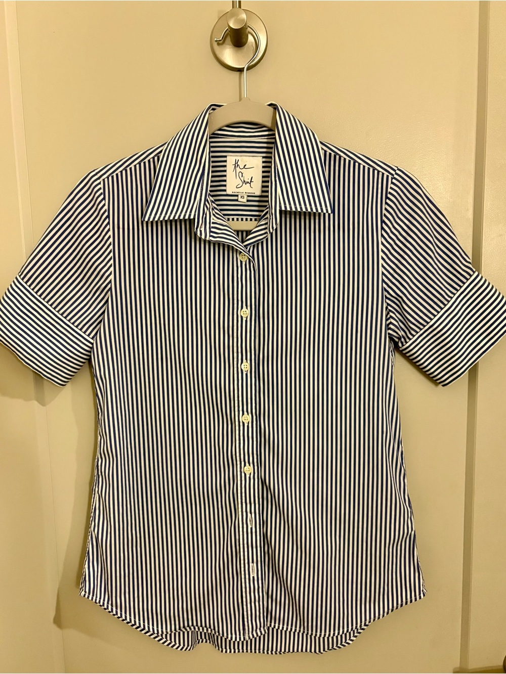 The Shirt by Rochelle Behrens Navy & White Striped Button-Down Shirt
